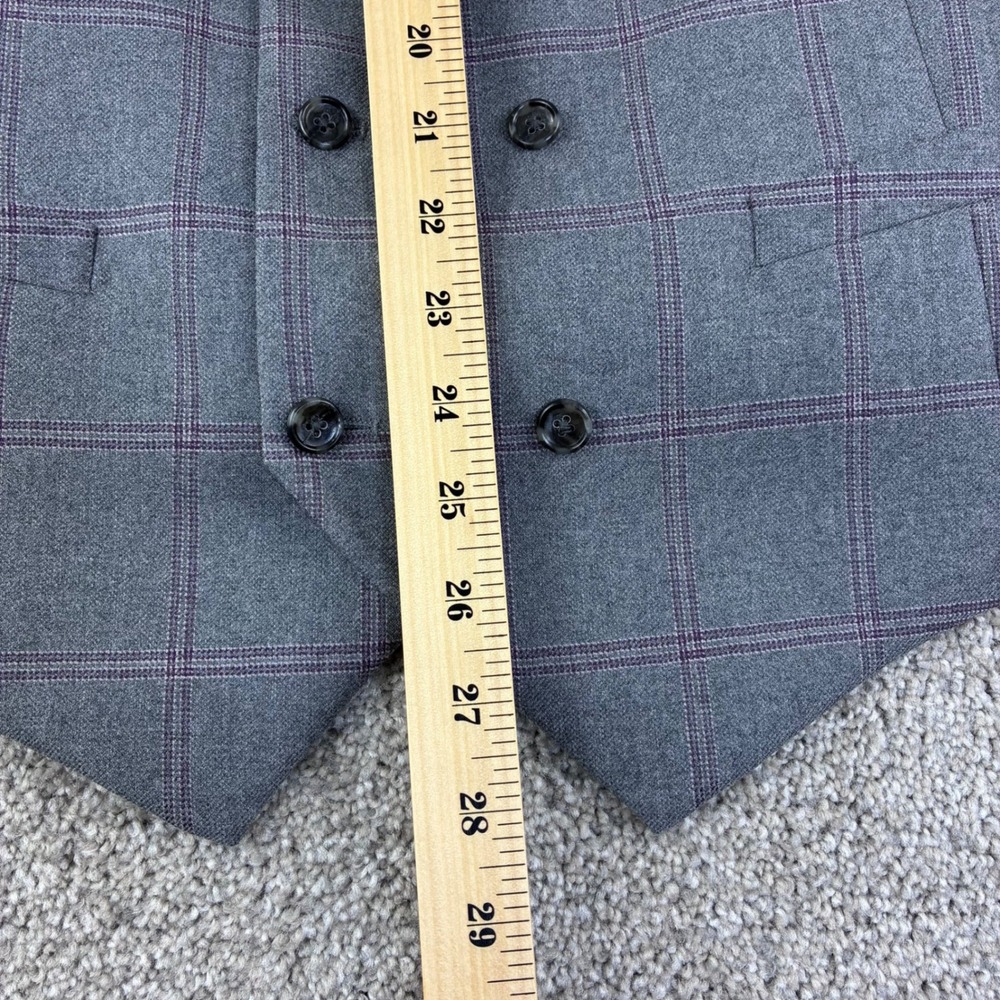 Paul Fredrick Vest Mens 42 Gray Windowpane Wool Double Breasted Shawl Lapel - Picture 3 of 10